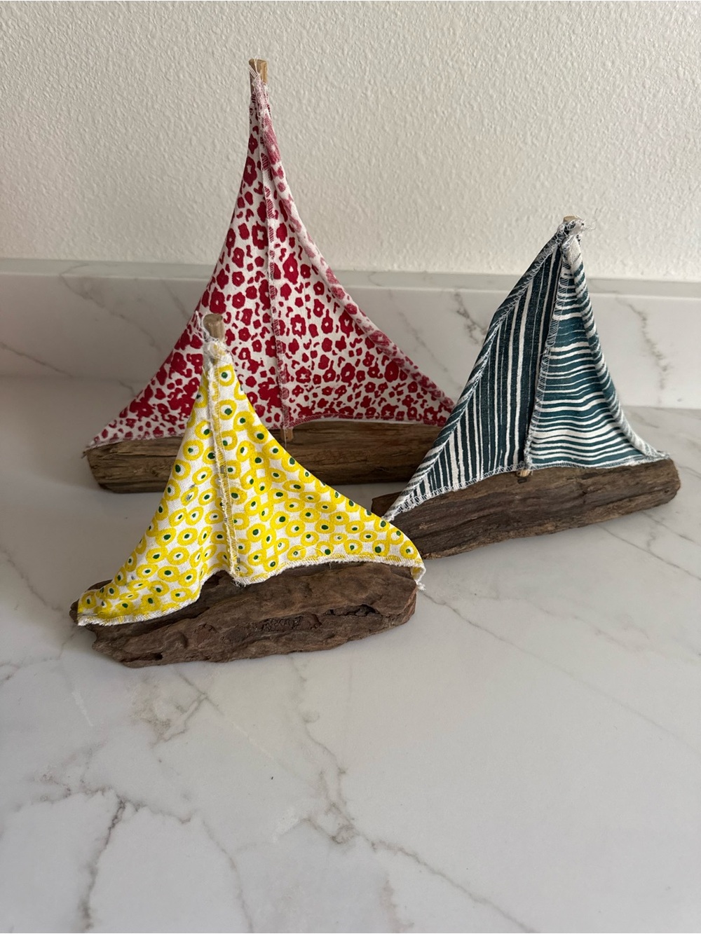 Orvis Driftwood Sailboat Trio with Yellow, Red & Teal Sails